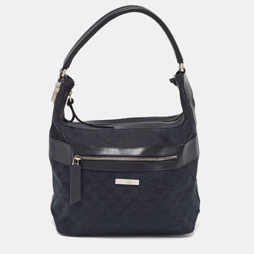 Black GG Canvas and Leather Hobo