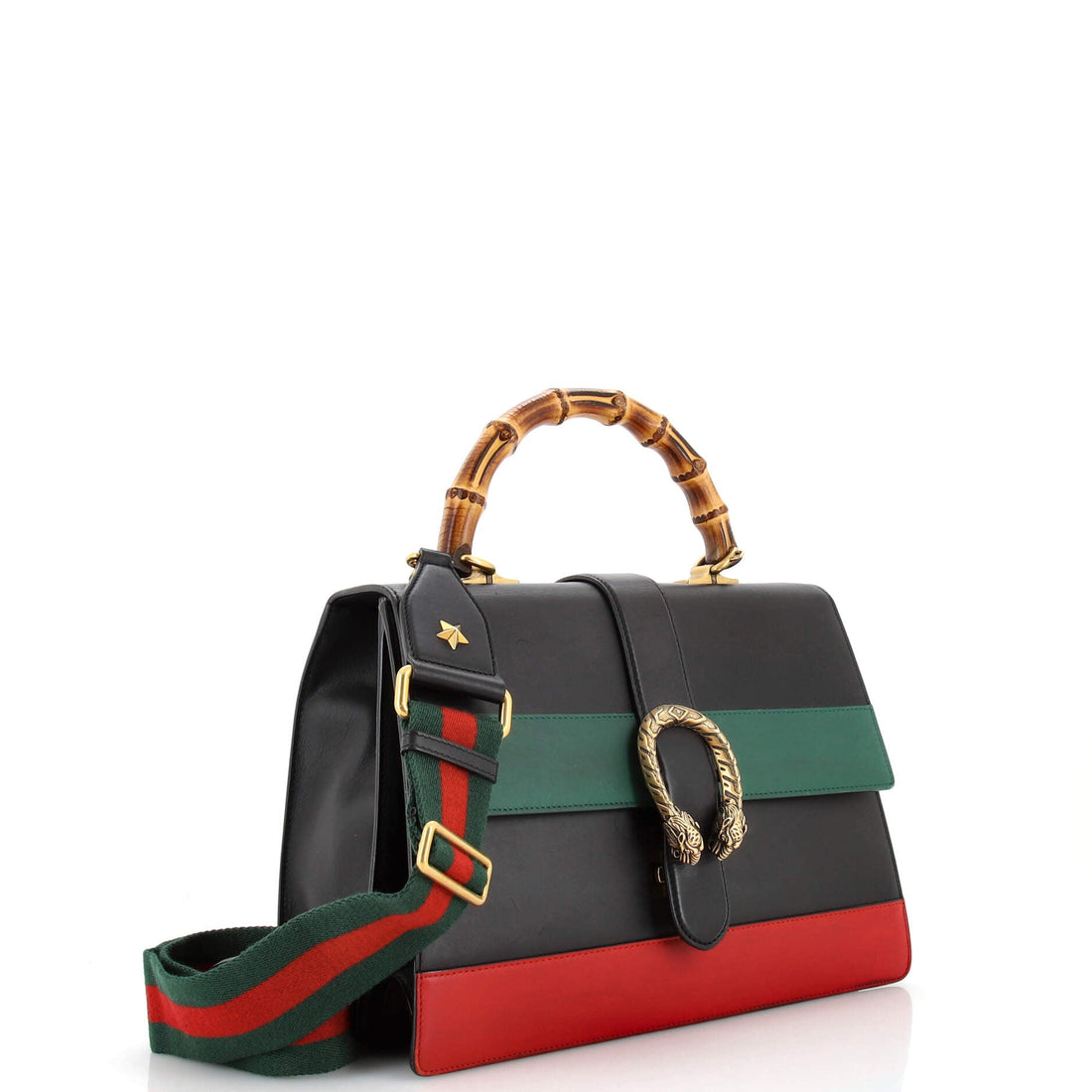 Dionysus Bamboo Top Handle Bag Colorblock Leather Large