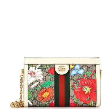 Ophidia Chain Shoulder Bag Flora VS Coated Canvas Small