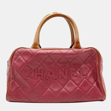 Red Quilted Leather Logo Bowler Bag