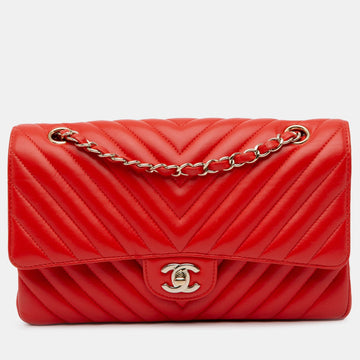 Medium Classic Chevron Lambskin Double Flap