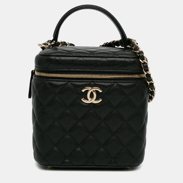 CC Quilted Caviar Top Handle Vanity Case with Chain