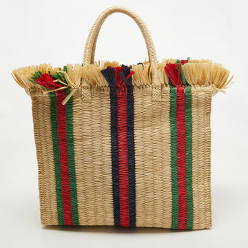 Natural/Multicolor Woven Straw Cestino Tote