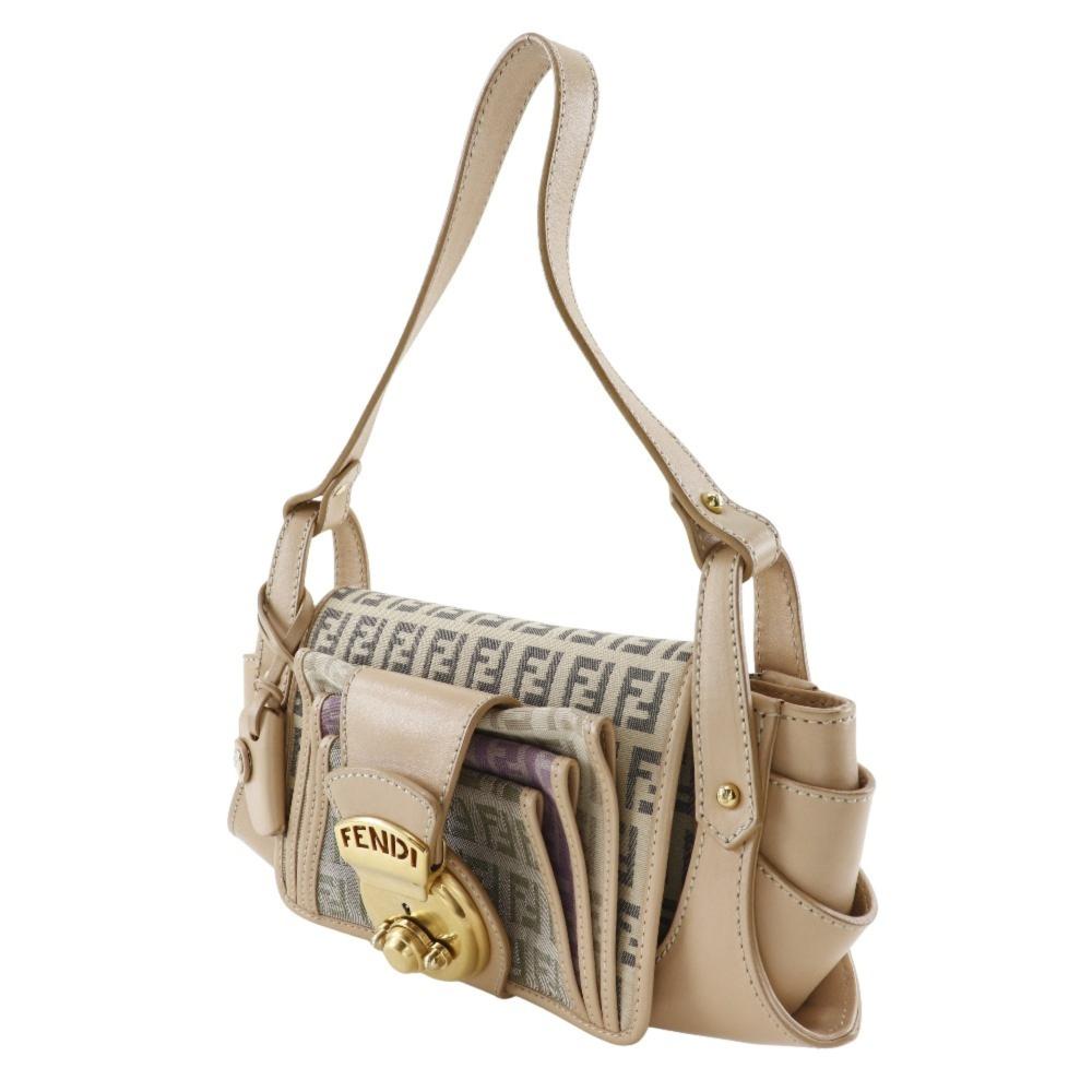 Beige Canvas Fendi Shoulder Bag