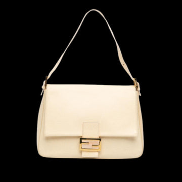 White Leather Fendi Baguette Mamma