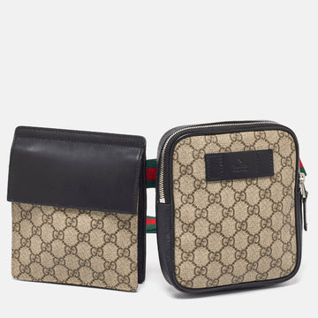 Black/Beige GG Supreme Canvas and Leather Double Belt Bag