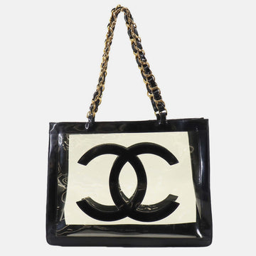 Vinyl Black Enamel Coco Mark Chain Tote Bag