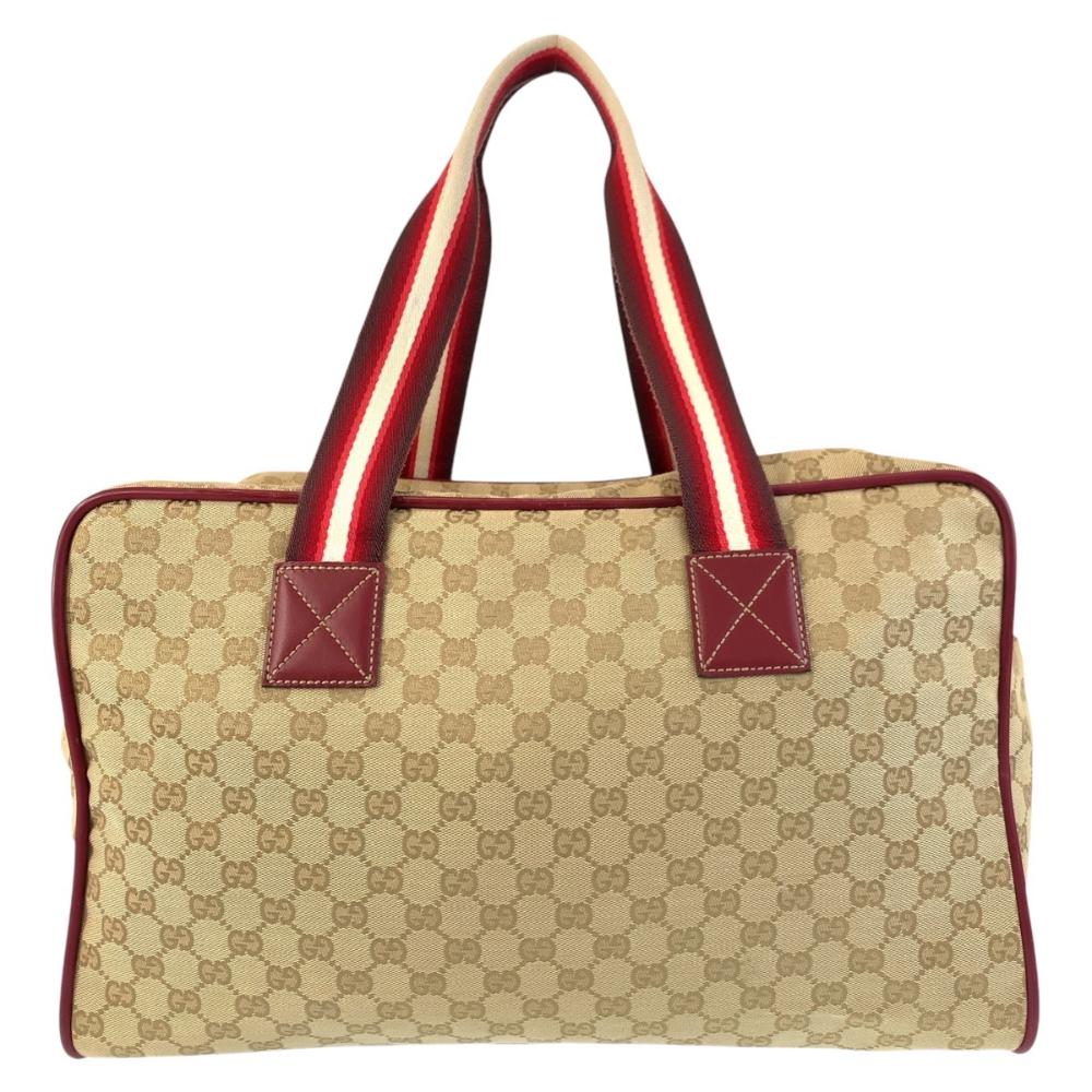 Beige Canvas Gucci Boston Bag