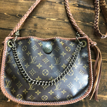 The Peacock -VS Monogram Hobo Crossbody in Caramel - Antique Brass Hardware