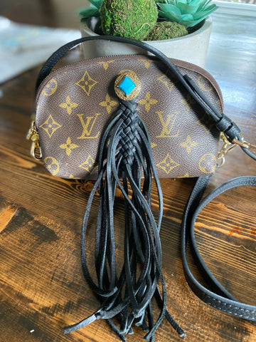 The Junco -CS Monogram in Black with Turquoise Crossbody Bag