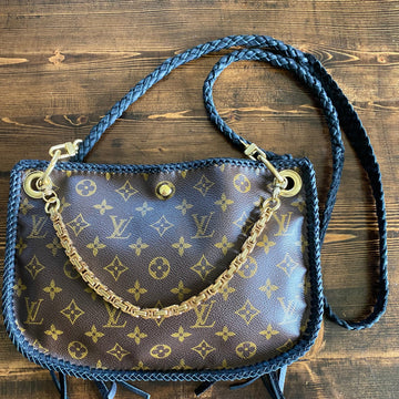 The Peacock -CS Monogram Hobo Crossbody in Black - Brass Hardware