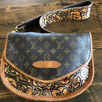The Peacock Shoulder Bag -VS Monogram with Caramel Tooled Leather