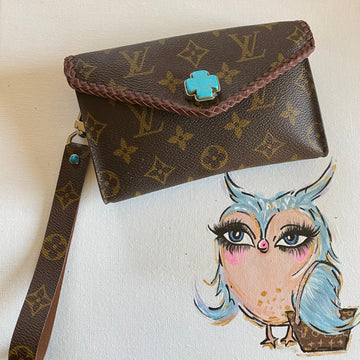 The Junco -CS Monogram with Turquoise Wristlet Bag