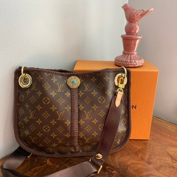 The Peacock -CS Monogram Hobo Crossbody in Brown - Gold Hardware