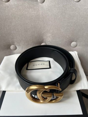 Gucci VS Marmont Black Leather Belt with Gold Buckle