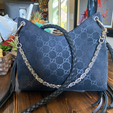 The Peacock -CS Suede GG Hobo in Black Crossbody