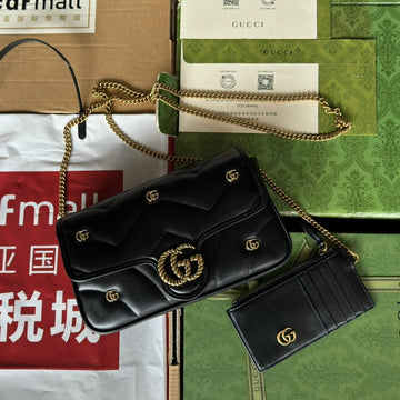 VS marmont 21cm black calfskin double g stud gold hardware
