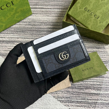 OPHIDIA VS 11 CARD CASE DARK BLUE CANVAS AND BLACK CALFSKIN