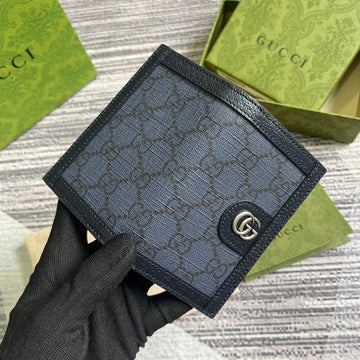 OPHIDIA VS 12 CARD CASE DARK BLUE CANVAS AND BLACK CALFSKIN