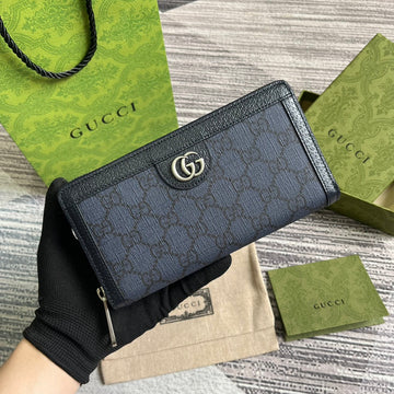 OPHIDIA VS 19 ZIP AROUND WALLET DARK BLUE CANVAS AND BLACK CALFSKIN