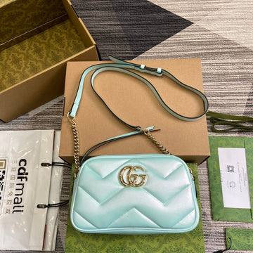 VS MARMONT 24 SMALL MATELASS¨¦ SHOULDER BAG BLUE IRIDESCENT CALFSKIN