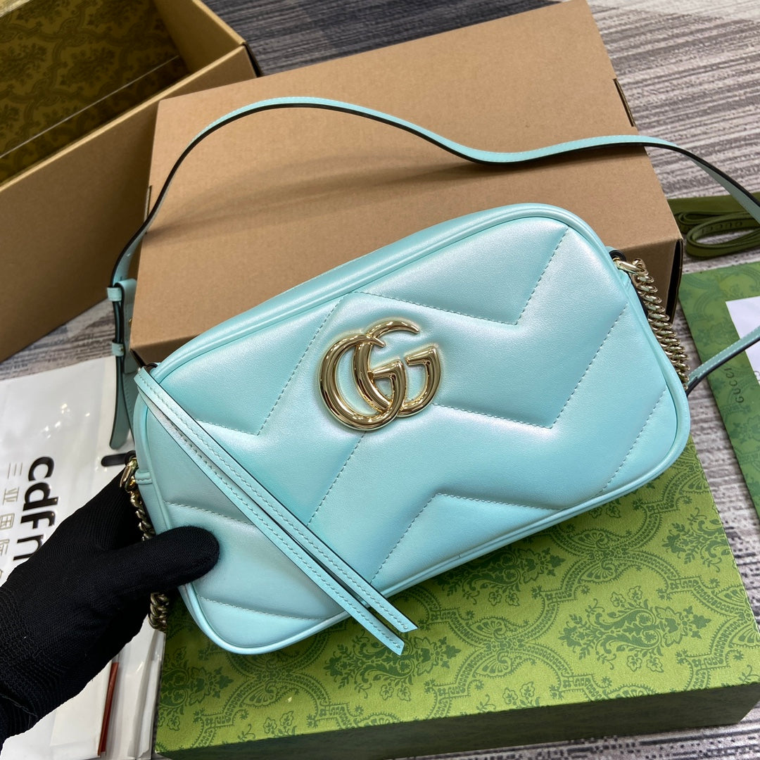 VS MARMONT 24 SMALL MATELASS¨¦ SHOULDER BAG BLUE IRIDESCENT CALFSKIN