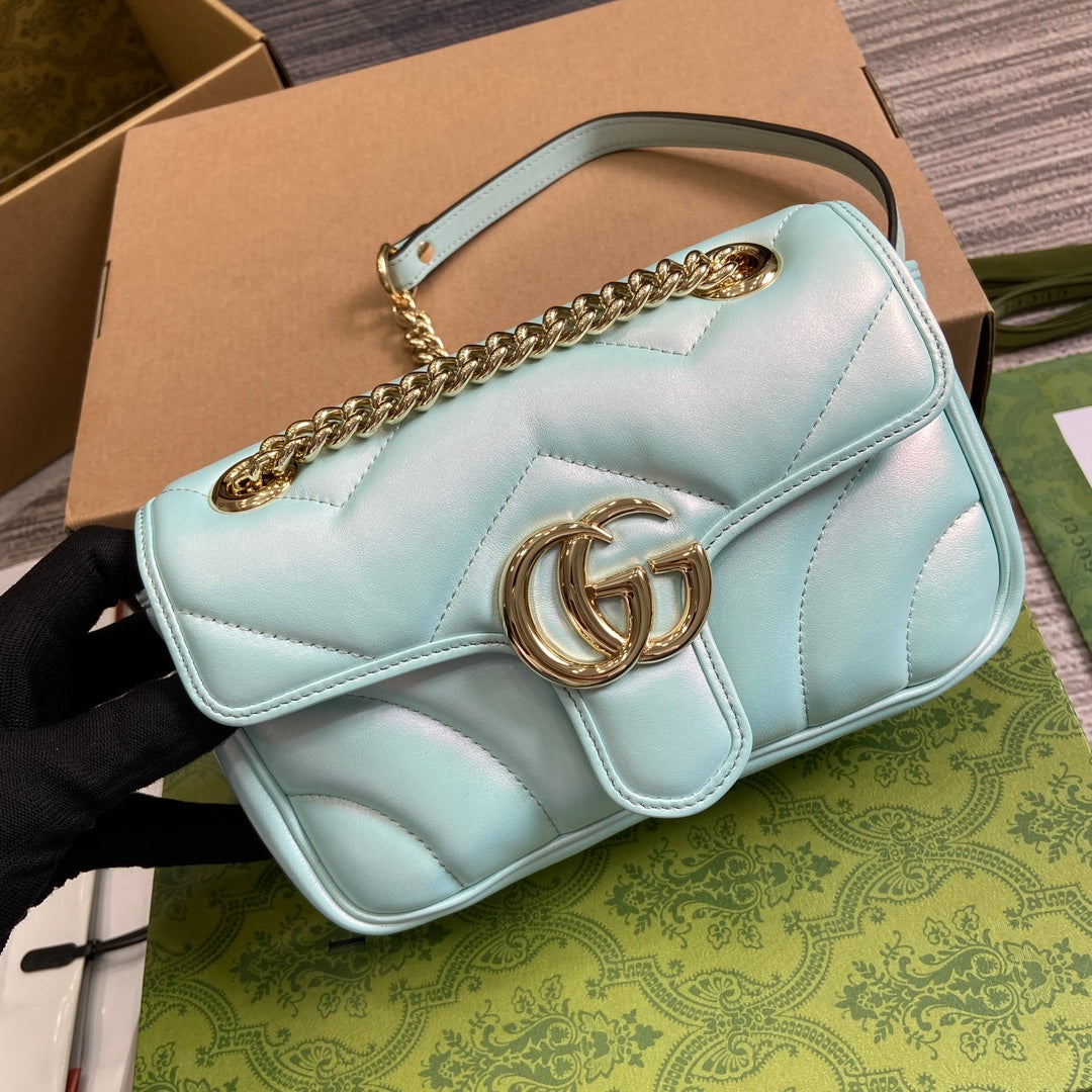 VS MARMONT 23 SMALL SHOULDER BAG BLUE IRIDESCENT CALFSKIN