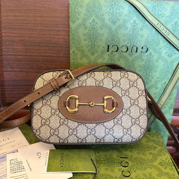 VS 20 HORSEBIT 1955 SMALL BAG IN BEIGE CANVAS AND BROWN CALFSKIN