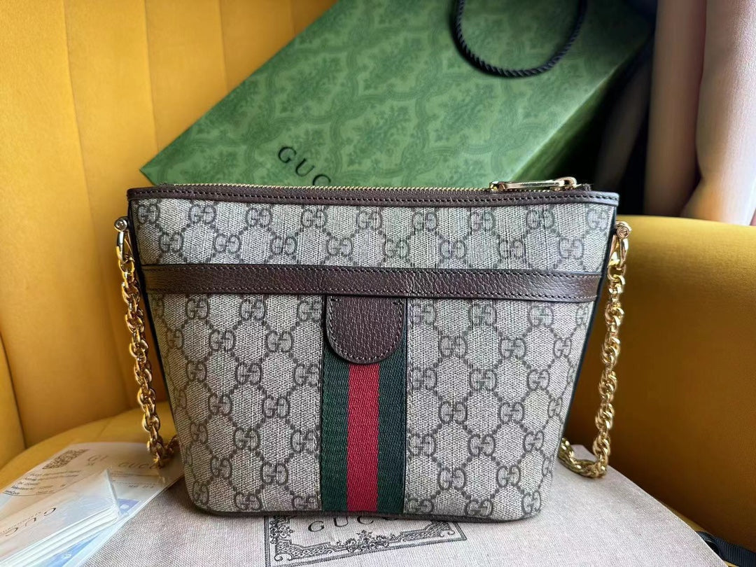 OPHIDIA 21 VS SMALL SHOULDER BAG IN BEIGE CANVAS AND BROWN CALFSKIN