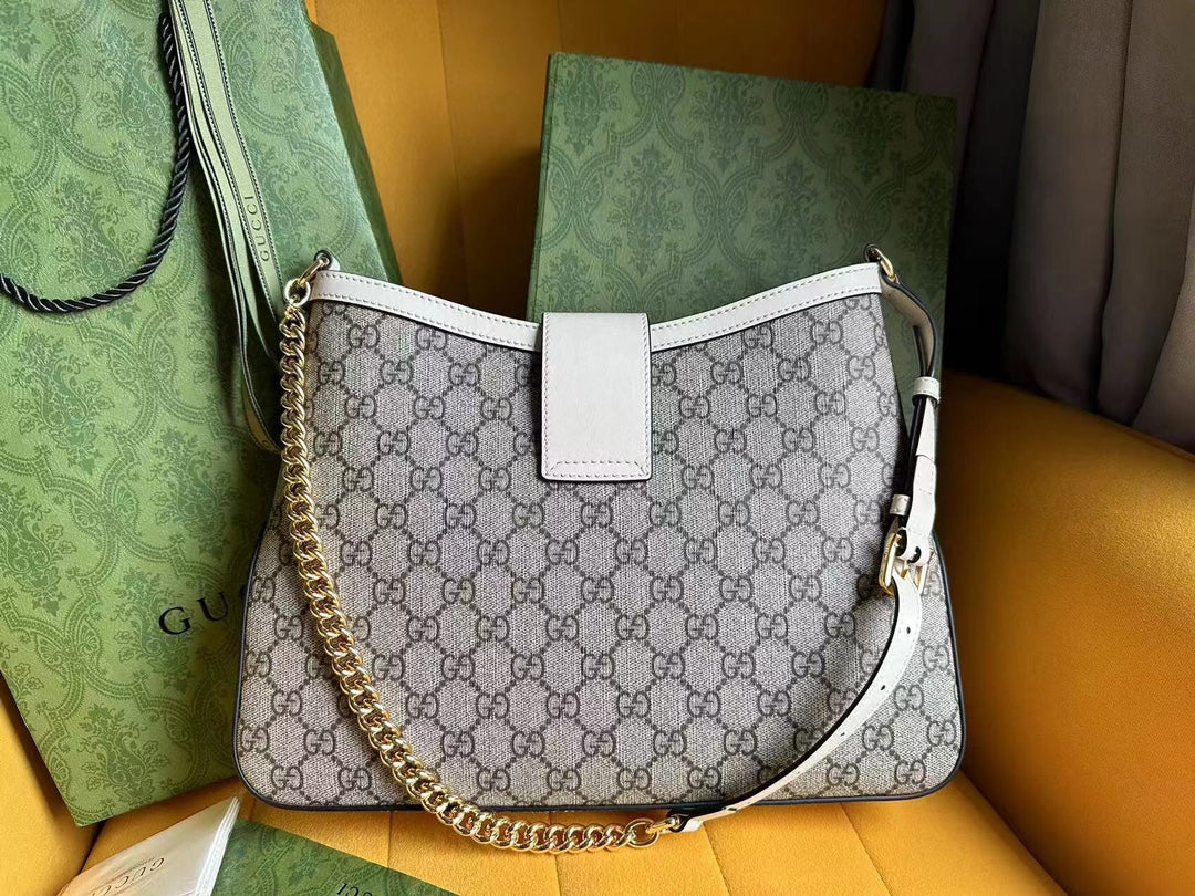 VS PADLOCK 32 SHOULDER BAG BEIGE CANVAS AND WHITE CALFSKIN