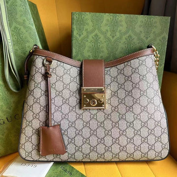 VS PADLOCK 32 SHOULDER BAG BEIGE CANVAS AND BROWN CALFSKIN