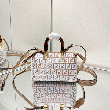 BY THE WAY MINI 18 IN WHITE WOOL AND CAMEL BROWN RAFFIA CALFSKIN TRIM