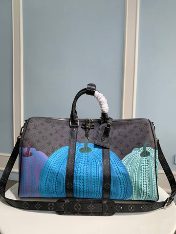 M46441 x YK KEEPALL Bandoulière 45 Monogram Black Flower COWHIDE/ REAL LEATHER