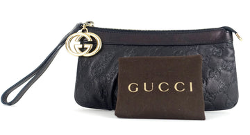 Gucci Sukey Monogram Leather CS Charm Wristlet Bag