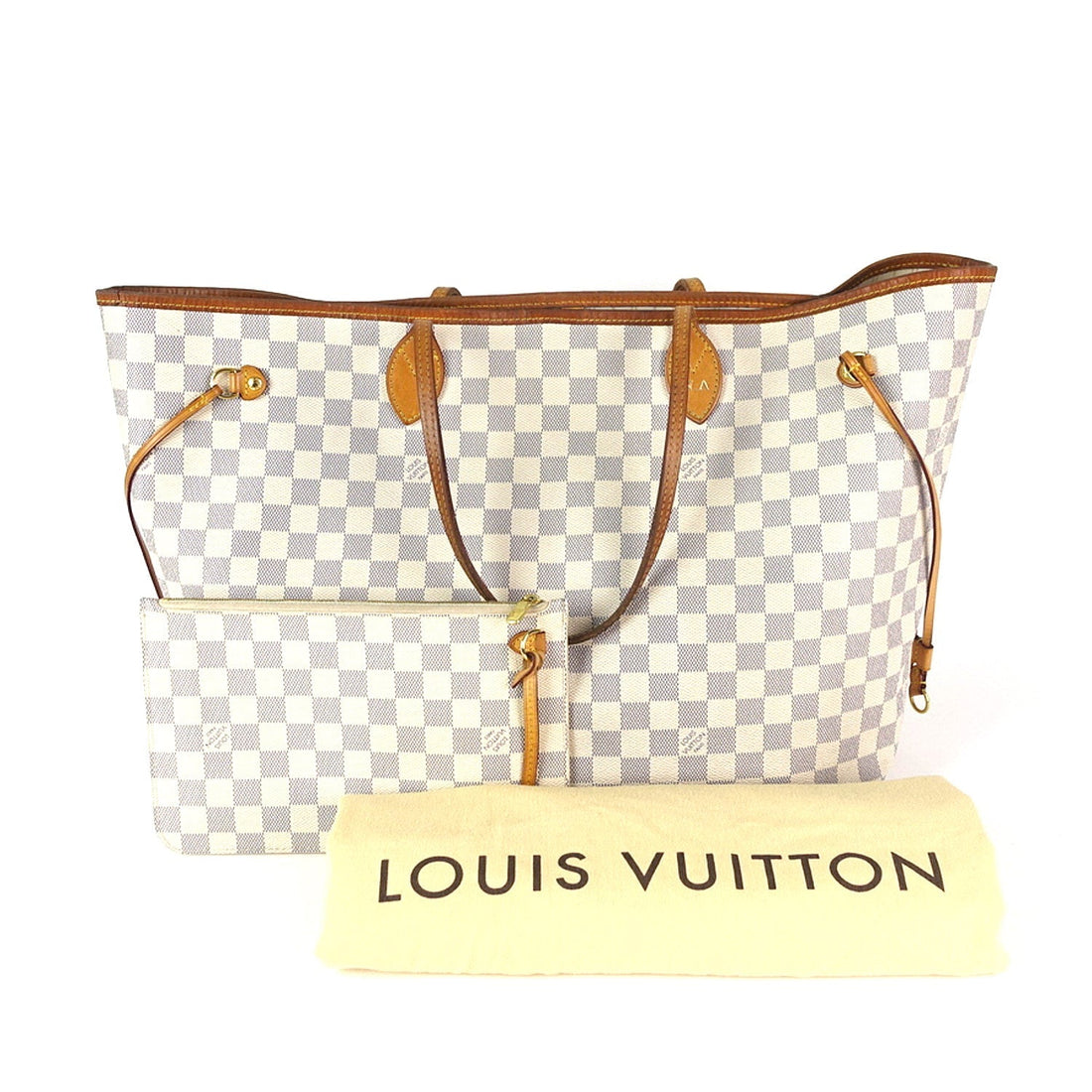 Louis Vuitto Neverfull GM Damier Azur Canvas Tote Bag with Pouch