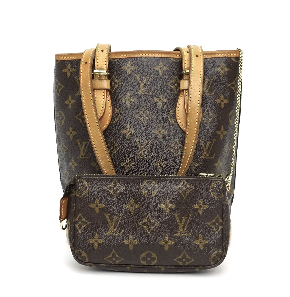 Louis Vuitto Petit Bucket Monogram Canvas Shoulder Bag with Pochette Bag