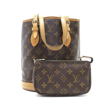 Louis Vuitto Petit Bucket Monogram Canvas Shoulder Bag with Pochette Bag