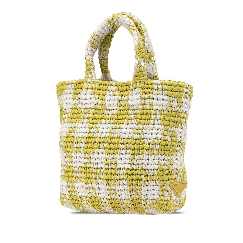 Prada Raffia Small Crochet Triangle Logo Tote Bag 1BG422
