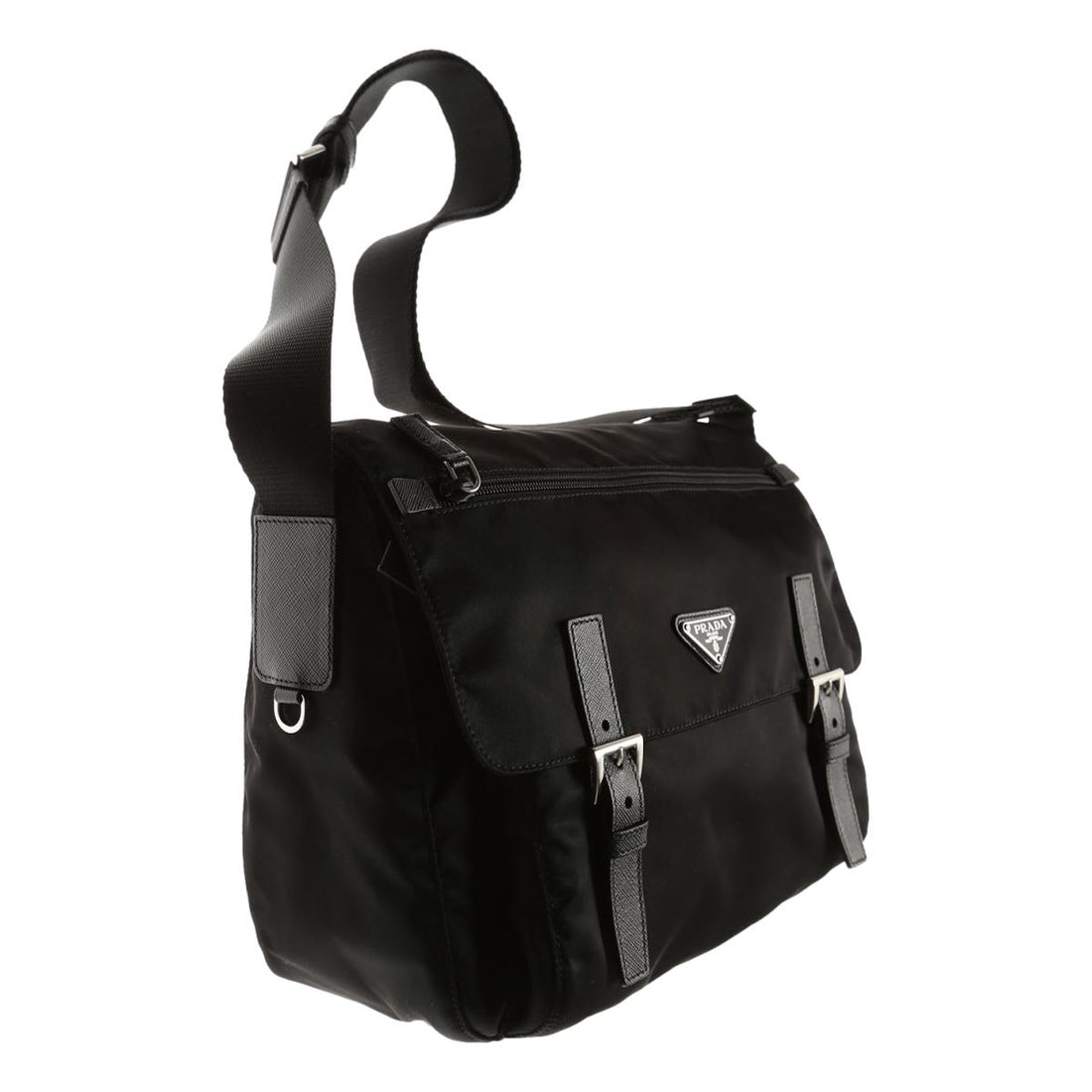 Prada Black Nylon Triangle Logo Messenger Bag 1BD671