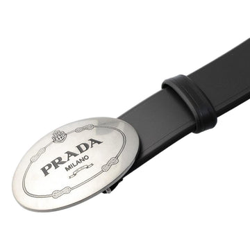 Prada Navy Blue Saffiano Leather Belt Brushed Silver Buckle 95/38 2CM046