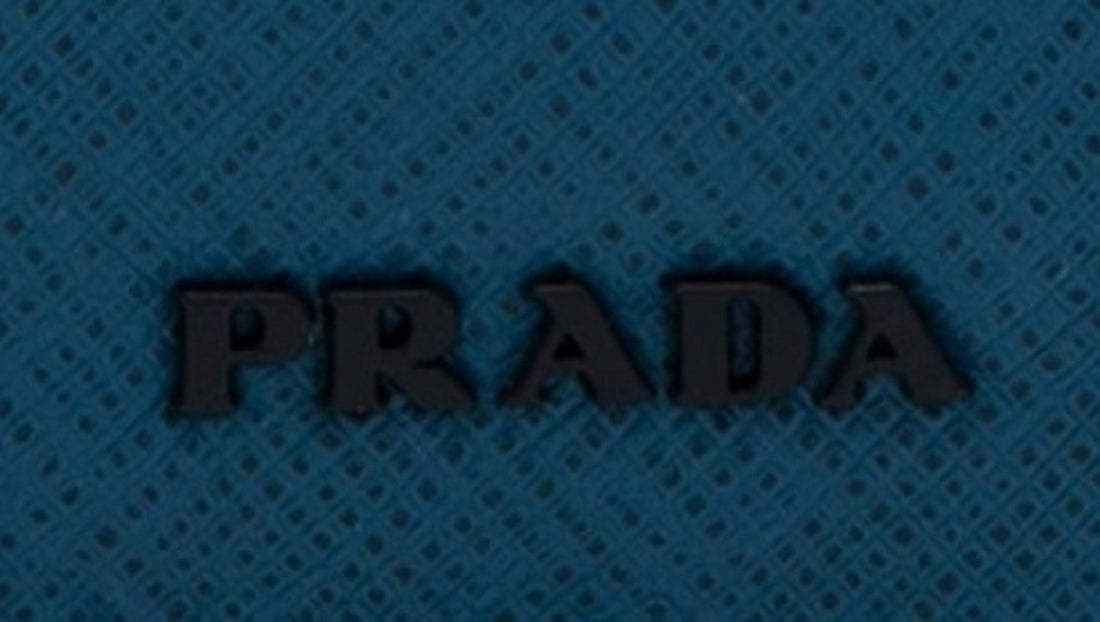Prada Saffiano Active Coblato Blue Leather Baltico Stripe Zip Around Wallet 2ML317