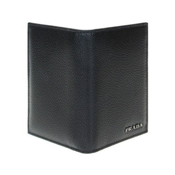 Prada Black Grey Vitello Micro Grain Vertical Card Holder Wallet 2MC035