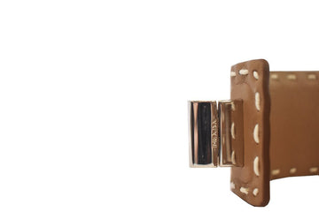 Prada Brown Leather Stitched Cuff Bracelet Silver Hardware