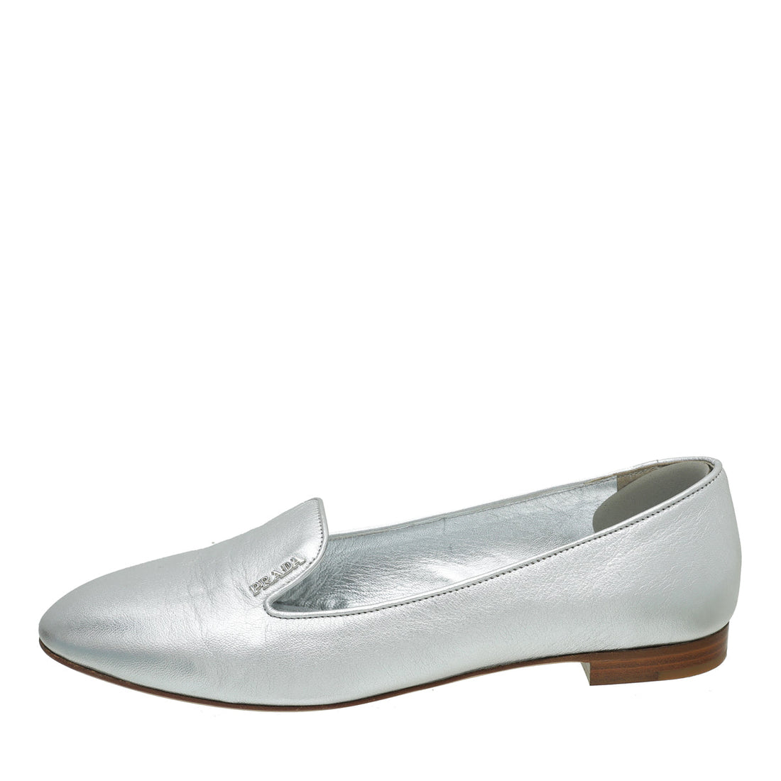 Prada Silver Metallic Ladies Loafer 38