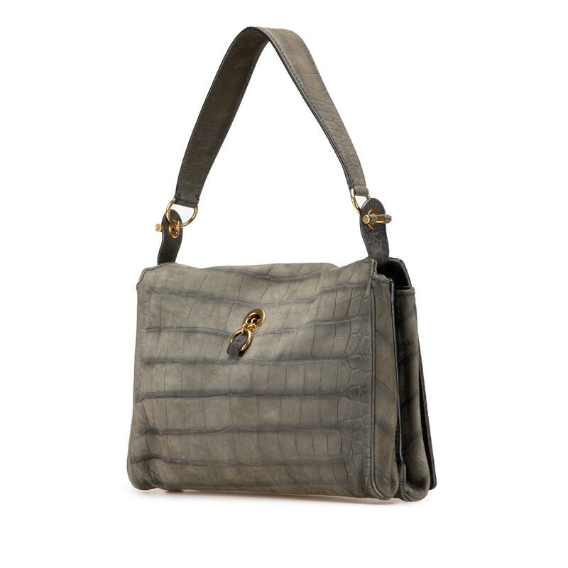 Saint Laurent Crocodile Embossed Leather Shoulder Bag