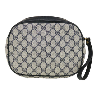 GUCCI VS Canvas Sherry Line Clutch Bag Gray Red Navy