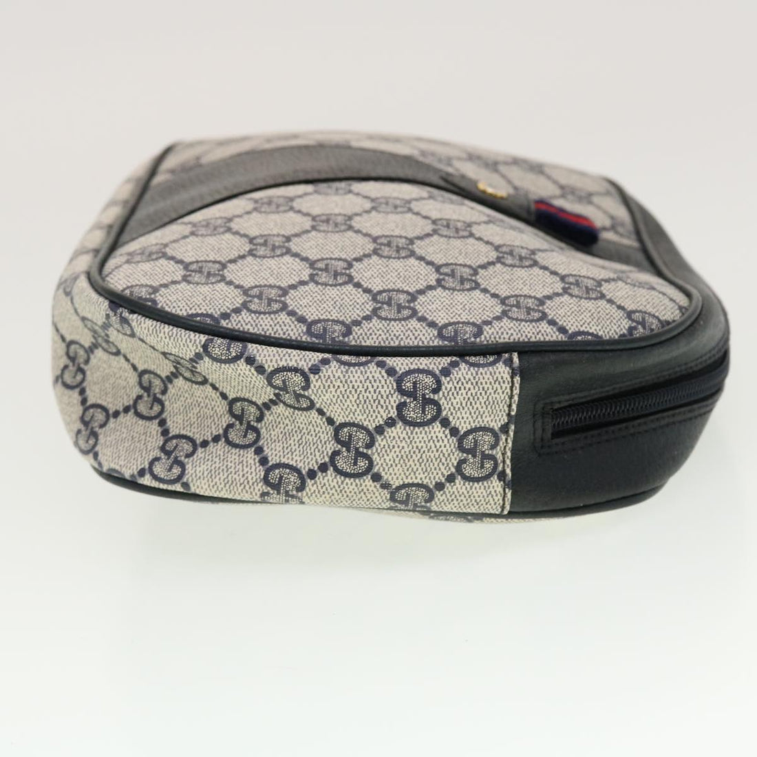 GUCCI VS Canvas Sherry Line Clutch Bag Gray Red Navy