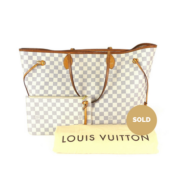 Louis Vuitto Neverfull GM Damier Azur Canvas Tote Bag with Pouch