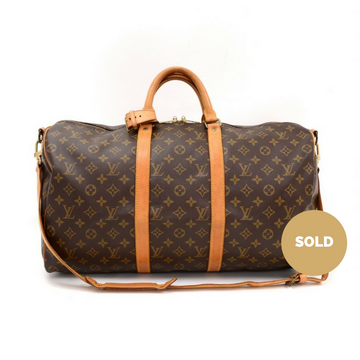 Louis Vuitto Keepall 50 Bandouliere Monogram Canvas Travel Bag with Strap