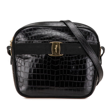 Salvatore Ferragamo Leather Vara Croco Embossed Shoulder Bag AF-21 6677